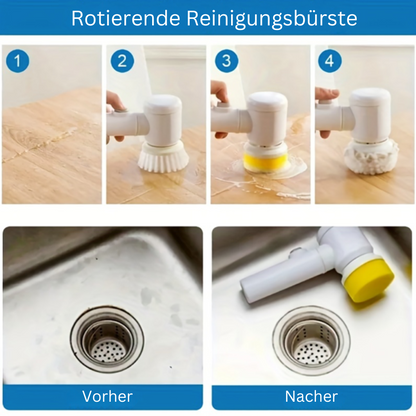 Rotierende Küchenreinigungsbürste, aufladbar mit 3 Aufsätzen,